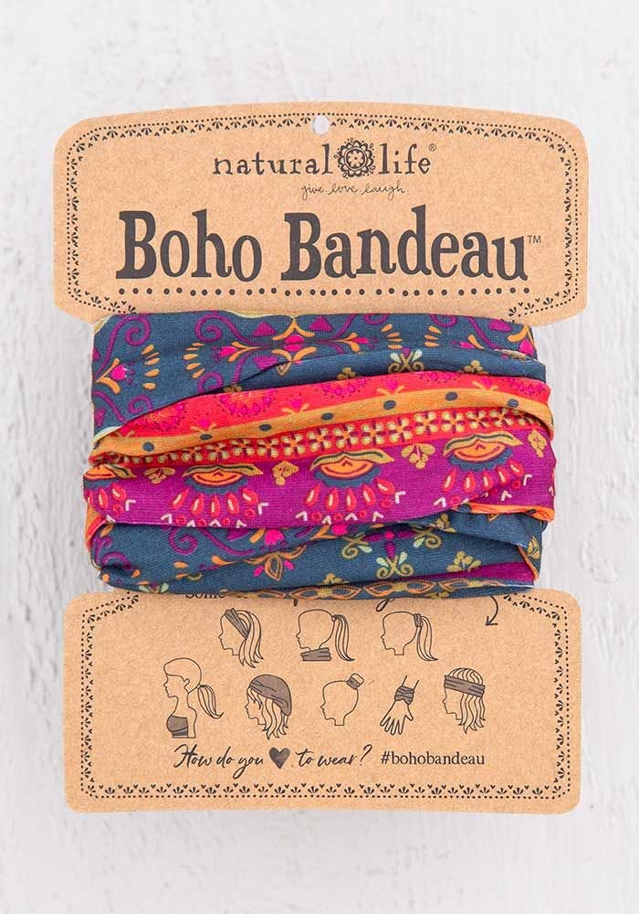 Natural Life Navy Red Flower Magenta Boho Bandeau