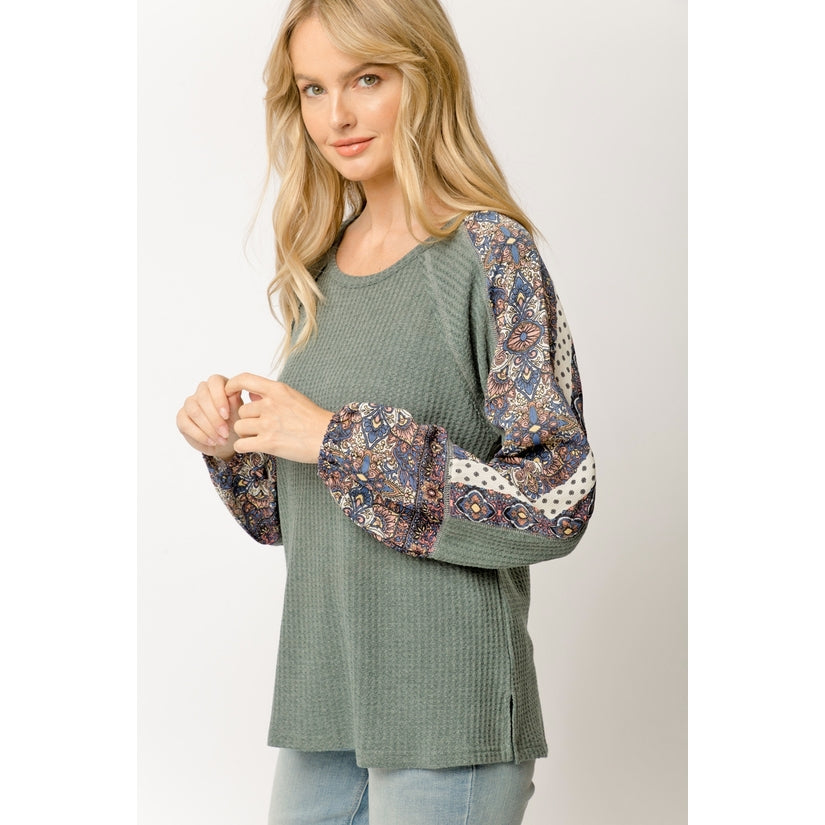 Mystree Floral Sleeve Raglan Thermal Top