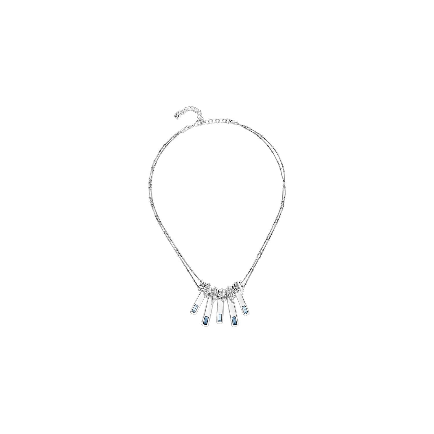 Uno de 50 A Tickle Wit a Feather Silver Blue Crystal Necklace
