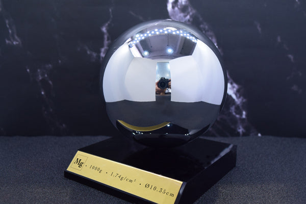 1 Kilogram Solid Magnesium Sphere on the Museum-Quality Display Base