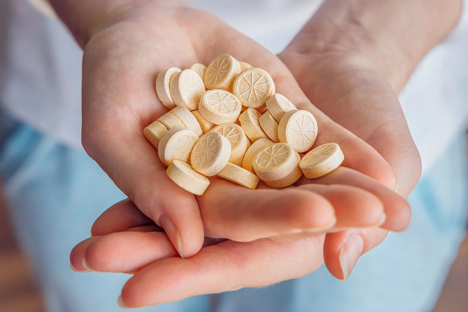 A handful of Vitamin C tablets