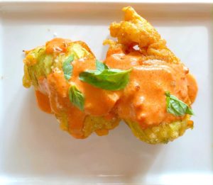 Squash Blossom with Tomato basil and turkey meatball