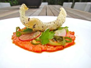 Salmon Carpaccio with rice chip