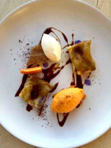 Honey Ganache ravioli with persimmon and chestnut