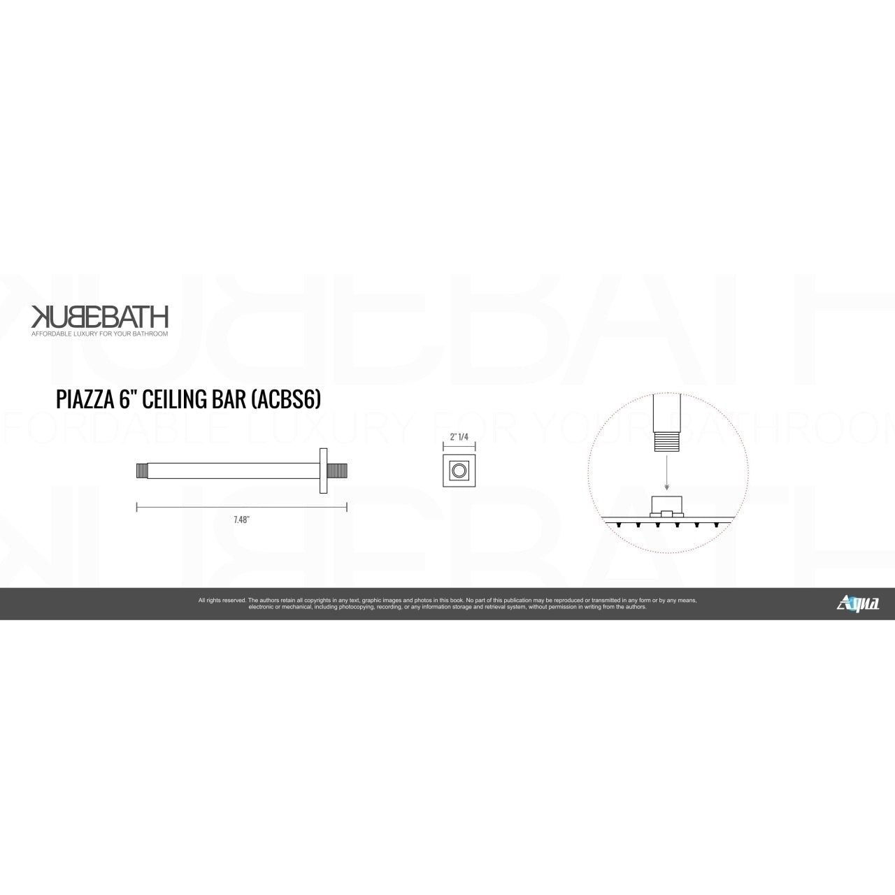Aqua Piazza by KubeBath 6" Long Shower Head Ceiling Bar