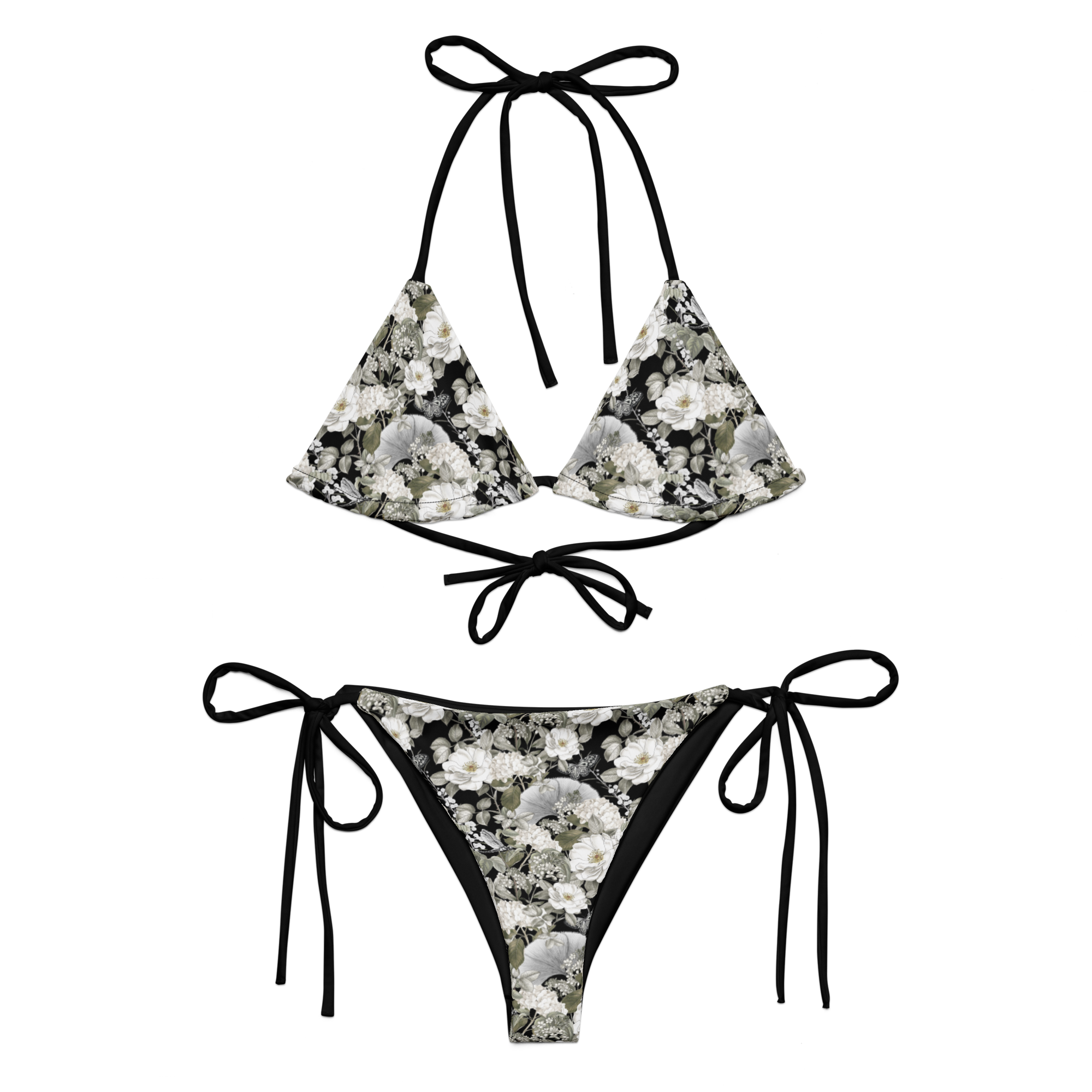 Botanic Noir Recycled String Bikini - Small Print - Black