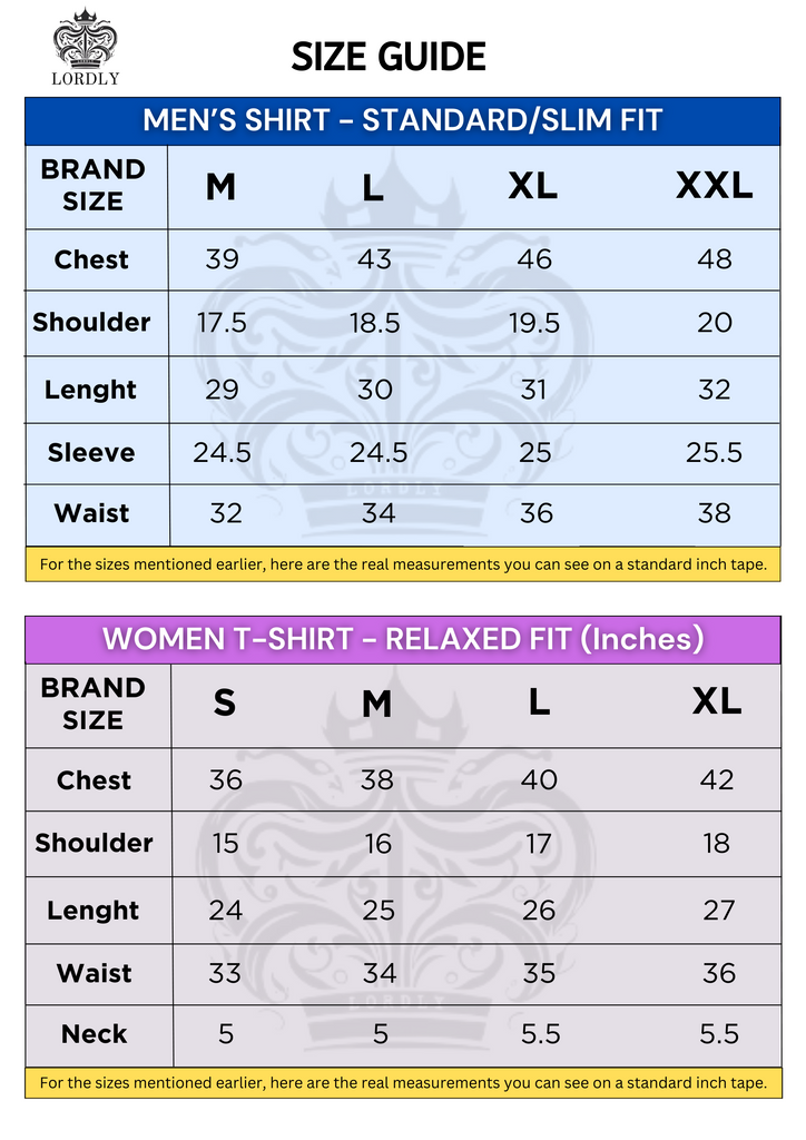 Lordly-Size Chart