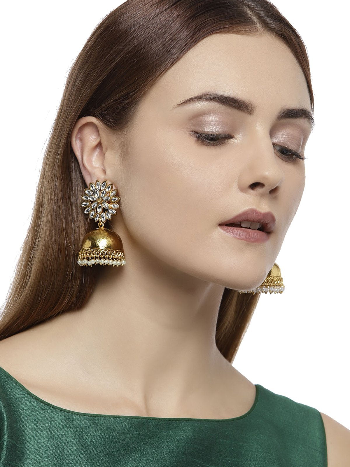 Gold Tone Kundan And Pearls Ethnic Jhumka Earring – Jumkey Fashion ...