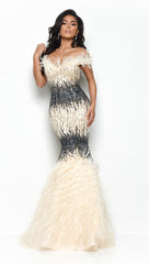 woman in white and black jasz couture prom dress