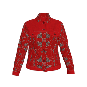 Red Bandana Faux Knit Women's Jean Jacket - ADG.Boston