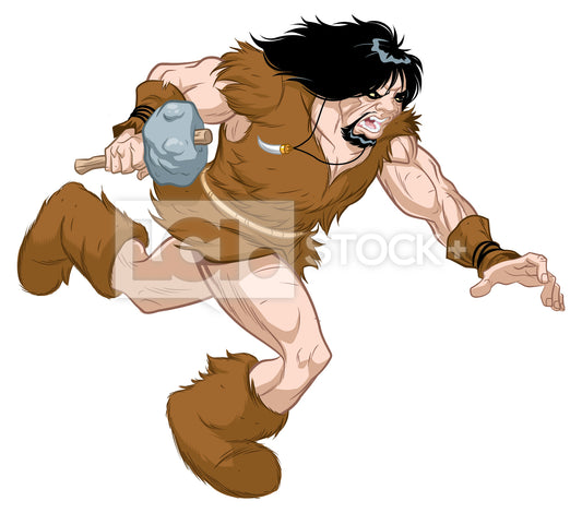 Caveman With A Club Running Vector Clipart