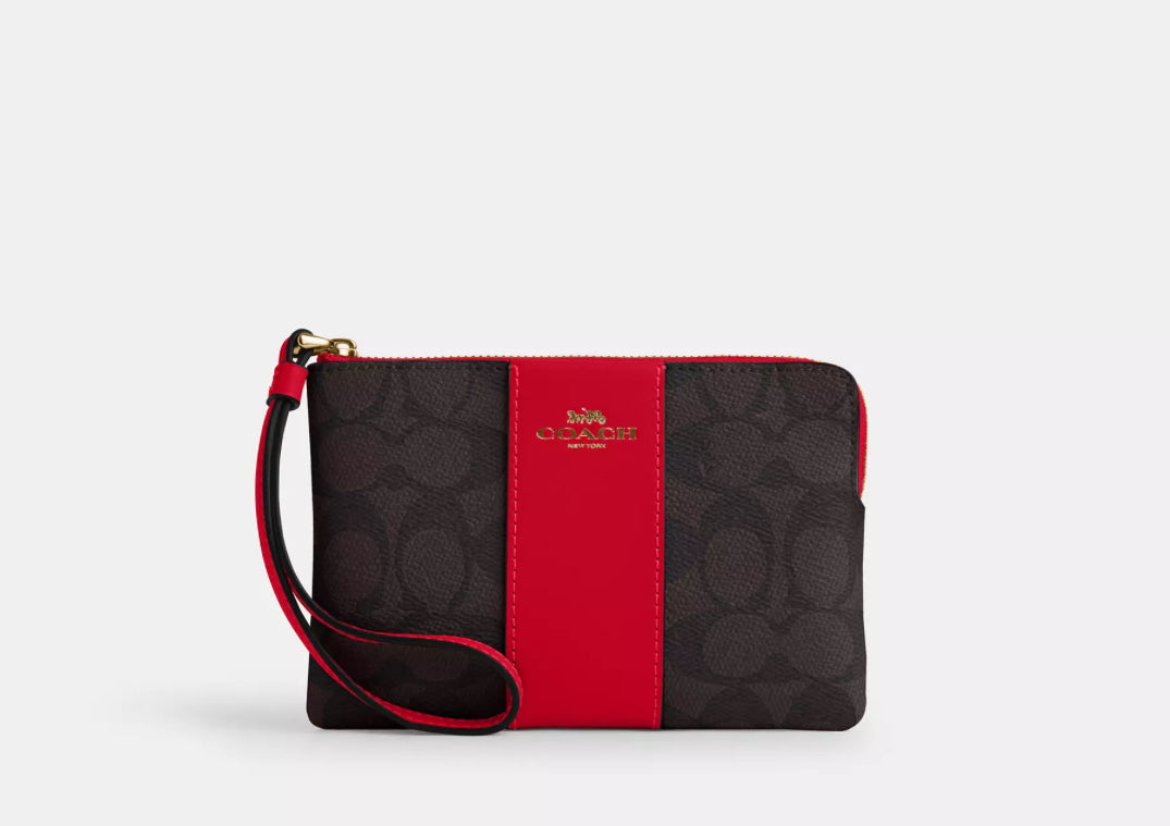 NWT Coach Corner Zip Wristlet In Signature Canvas