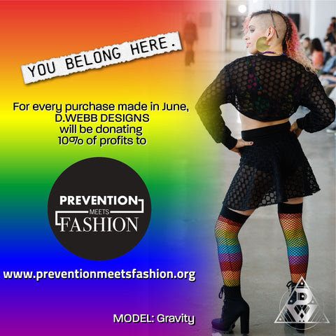 Pride month image with Gravity modeling featuring charity Prevention Meets Fashion