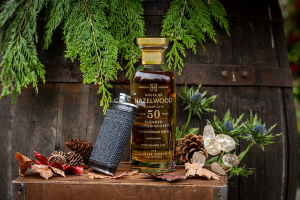 The Huntsman Blend surrounded by hipflask and autumn foliage