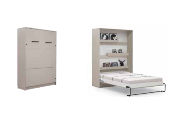 vertical wall bed, Murphy bed with desk, folding bed with desk, pulled down bed with desk