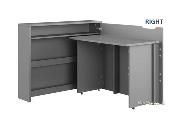 Convertible Hidden Desk With Storage, Folding Desk Space saving desk right, open, grey marmell