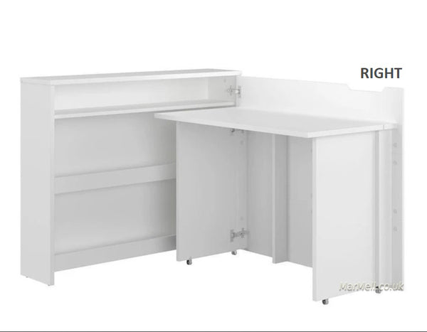 Convertible Hidden Desk With Storage, Folding Desk Space saving desk right, white, open, marmell