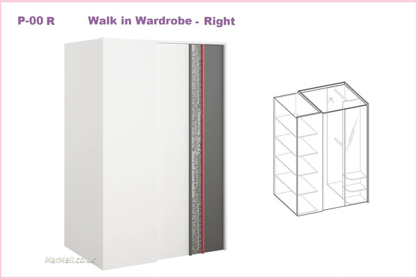 P00R, walk in wardrobe right, corner wardrobe, cupboard, closet, walk-in closed, marmell furniture