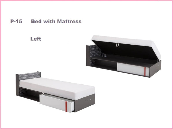 P15L, bed, bed with mattress, single bed, childrn furniture, teens bed bed with drawer, bed with storage, marmell