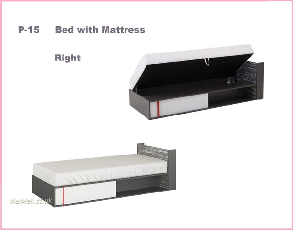 P15R, bed, bed with mattress, single bed, childrn furniture, teens bed bed with drawer, bed with storage, marmell