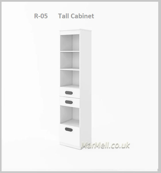 R05, tall cabinet, cupboard, cabinet with drawers, closet with shelves, storage, bedroom furniture, closet, kids furniture, children bedroom cabinet, marmell