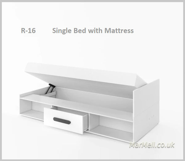 R16, bed, single bed, bed for kids, children bed, bed with storage, bed with drawer, bed and closet, marmell