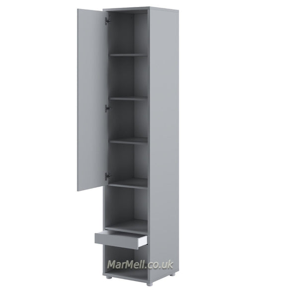 Tall Storage Cabinet cupboard with shelves for Vertical Wall Bed fold-down bed grey open marmell