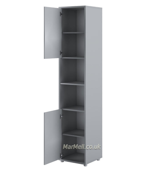 Tall Storage Cabinet cupboard with shelves push-to-open door for Vertical Wall Bed fold-down bed gray open marmell