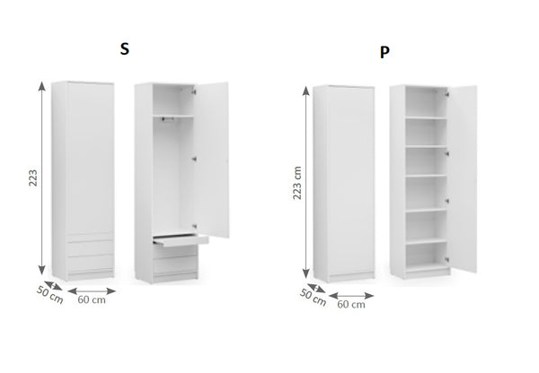 cabinets S and P for wall beds, wardrobe, cabinet with shelves, drawers and table, wardrobe with drawers and table, marmell.co.uk