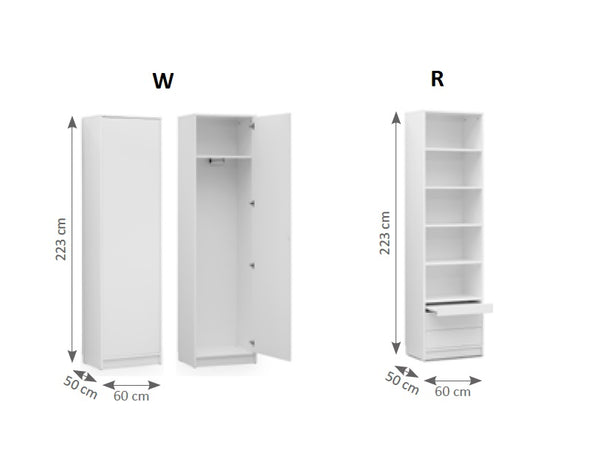 cabinets W and R for wall beds, wardrobe, cabinet with shelves, drawers and table, marmell.co.uk