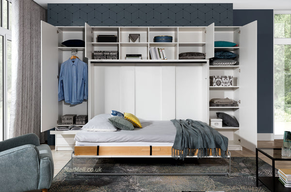 double horizontal wall bed with cabinets-open fold - down Murphy Bed Space Saving Bed