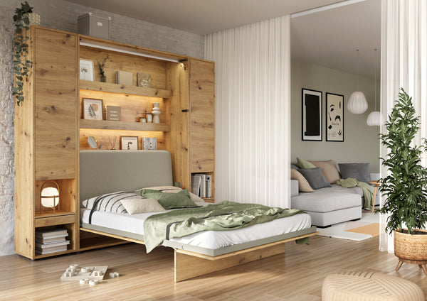 Double vertical wall bed, hidden bed, Murphy bed, folding bed, pull-dawn bed, cabinets, bed with headboard, Marmell