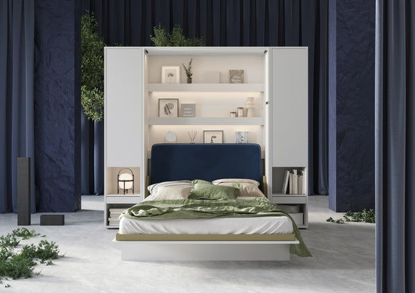 double vertical wall bed with cabinets, Murphy bed, folding bed, convertible bed, space saving bed, pull-down bed, hidden bed fold-down bed, marmell furniture