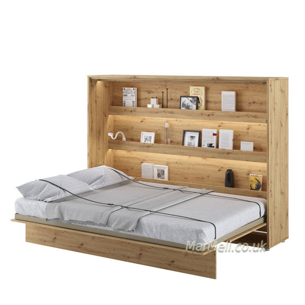 horizontal double wall bed oak open