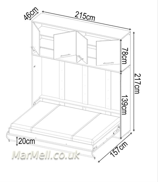 horizontal wall bed, folding bed, multifunctional bed with top cabinet, over bed unit