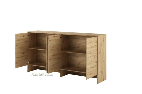 over bed unit for single wall bed Murphy bed top cabinet oak open