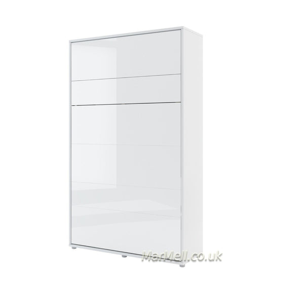 small double vertical wall bed white gloss