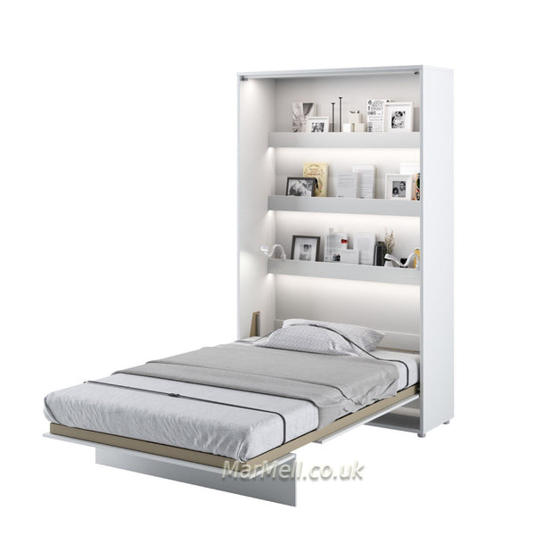 small double vertical wall bed white open