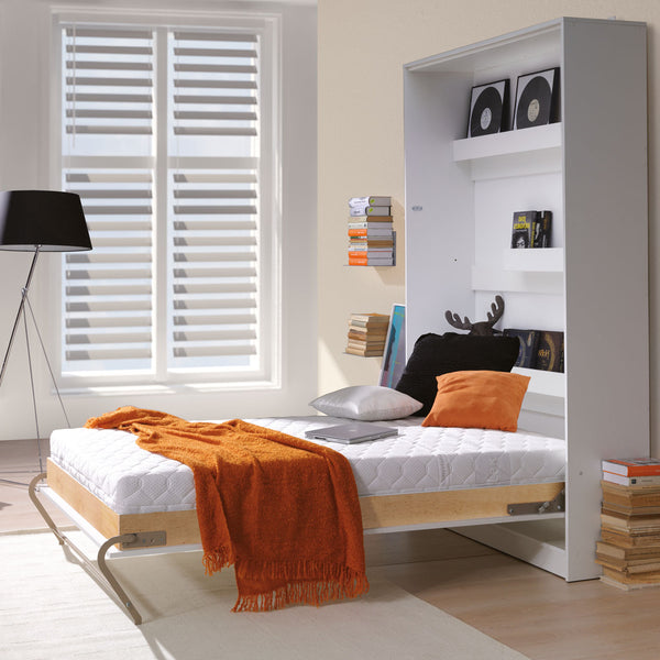 vertical double wall bed, Murphy bed, space saving bed, fold-down bed