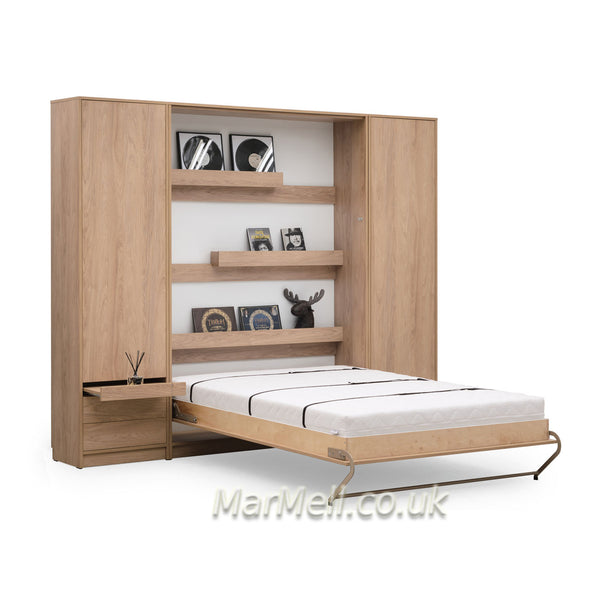 vertical double wall bed, Murphy bed, space saving bed, fold-down bed with cabinets