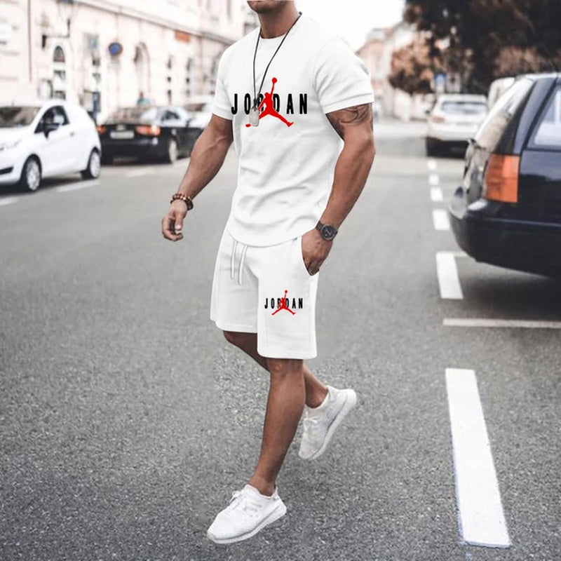 Summer Popular Men'S T-Shirt+Shorts Suit Men Sports Suit Printing Casual Fashion Short-Sleeved T-Shirt Set Men Joggers Suit Set