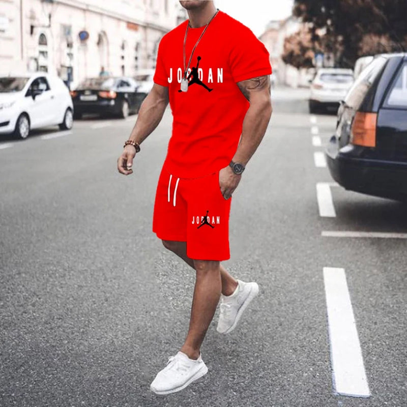 Summer Popular Men'S T-Shirt+Shorts Suit Men Sports Suit Printing Casual Fashion Short-Sleeved T-Shirt Set Men Joggers Suit Set