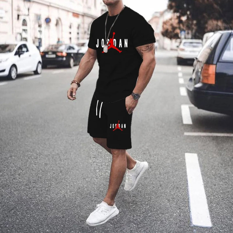 Summer Popular Men'S T-Shirt+Shorts Suit Men Sports Suit Printing Casual Fashion Short-Sleeved T-Shirt Set Men Joggers Suit Set