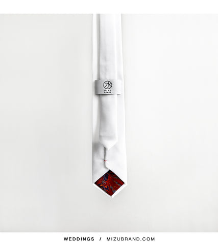 Custom MIZU White Silk Charmeuse Necktie 