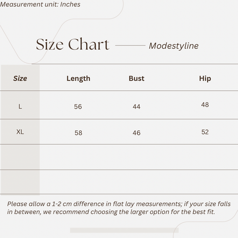 Dubai Abaya size chart