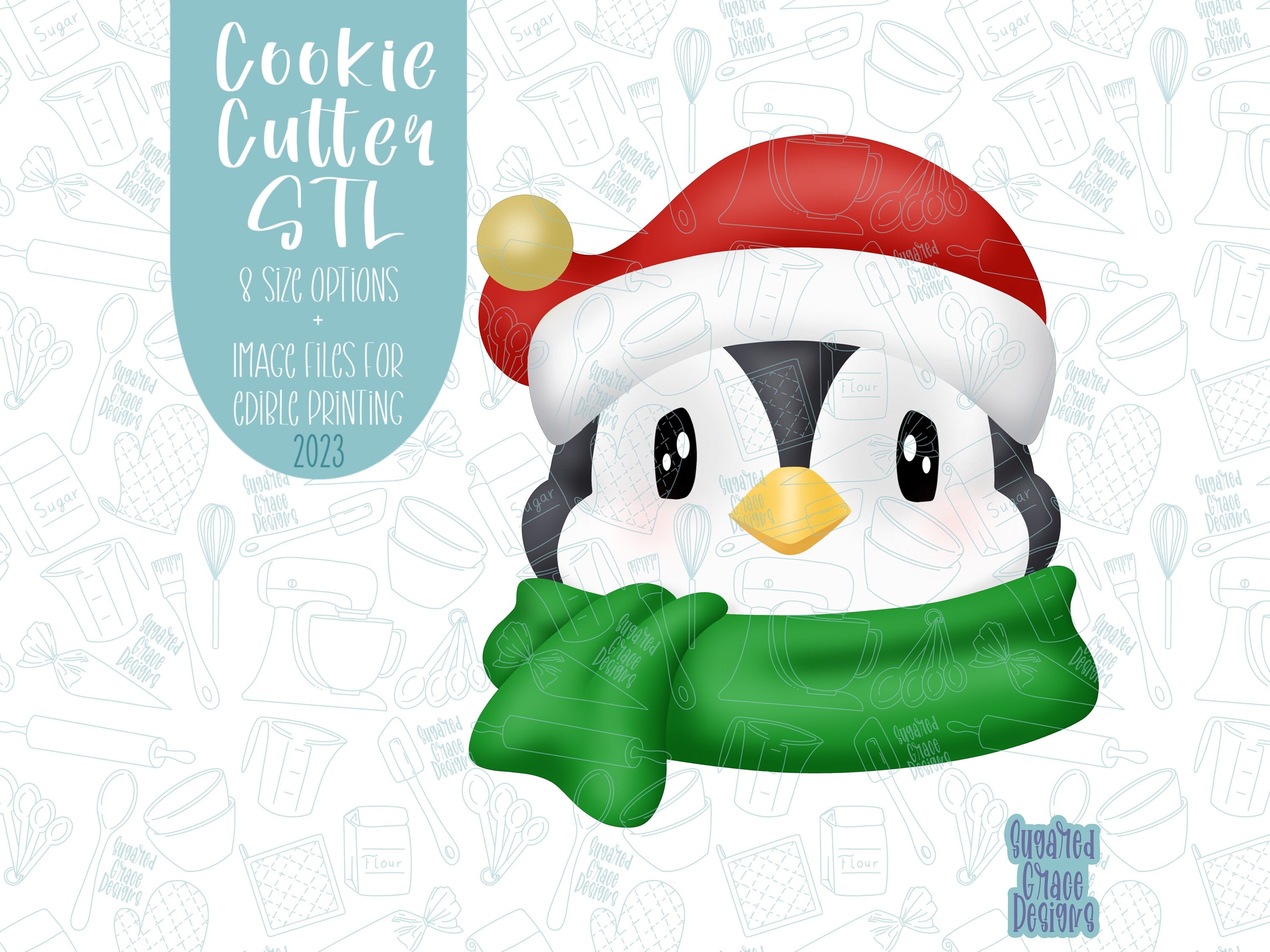 Christmas penguin Cookie cutter STL file for 3D printing with png printable instant download for EDDIE edible ink printer