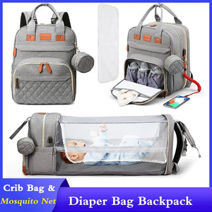 3 IN 1 DIAPER BAG| BACKPACK| FOLDABLE BABY BED|CHANGING BED|USB|MOSQUITO NET - Sentimental Tokens