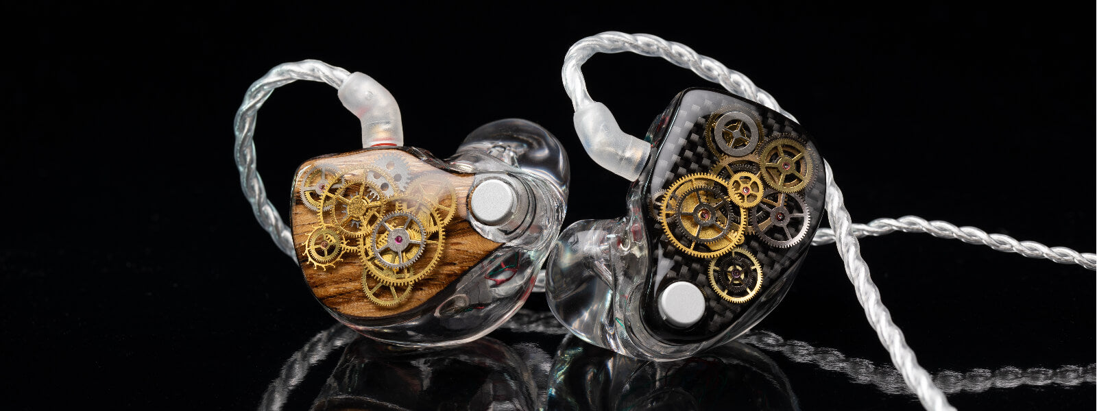 64 audio custom iem front view watch gears face plate with cables