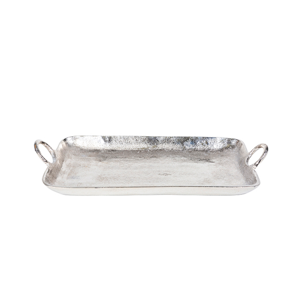 aluminium silver rectangle serving tray with ring handles