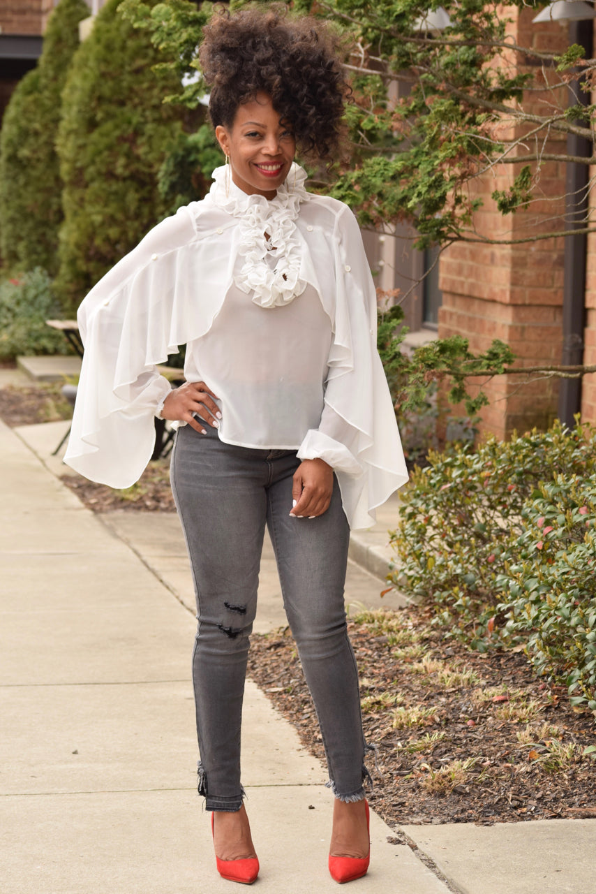 high neck ruffle shirt